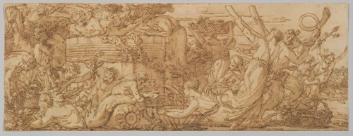 Bacchanal: Arrival at the Wine Vat by Joseph-Marie Vien, drawing, 1750-1760