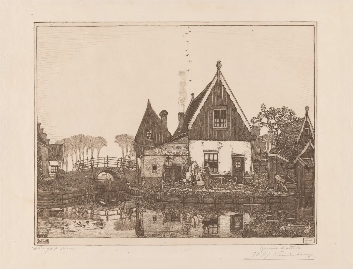 Het Sluisje te Edam (The Little Sluice, Edam) by Wynand Otto Jan Nieuwenkamp, print, 1903-1910