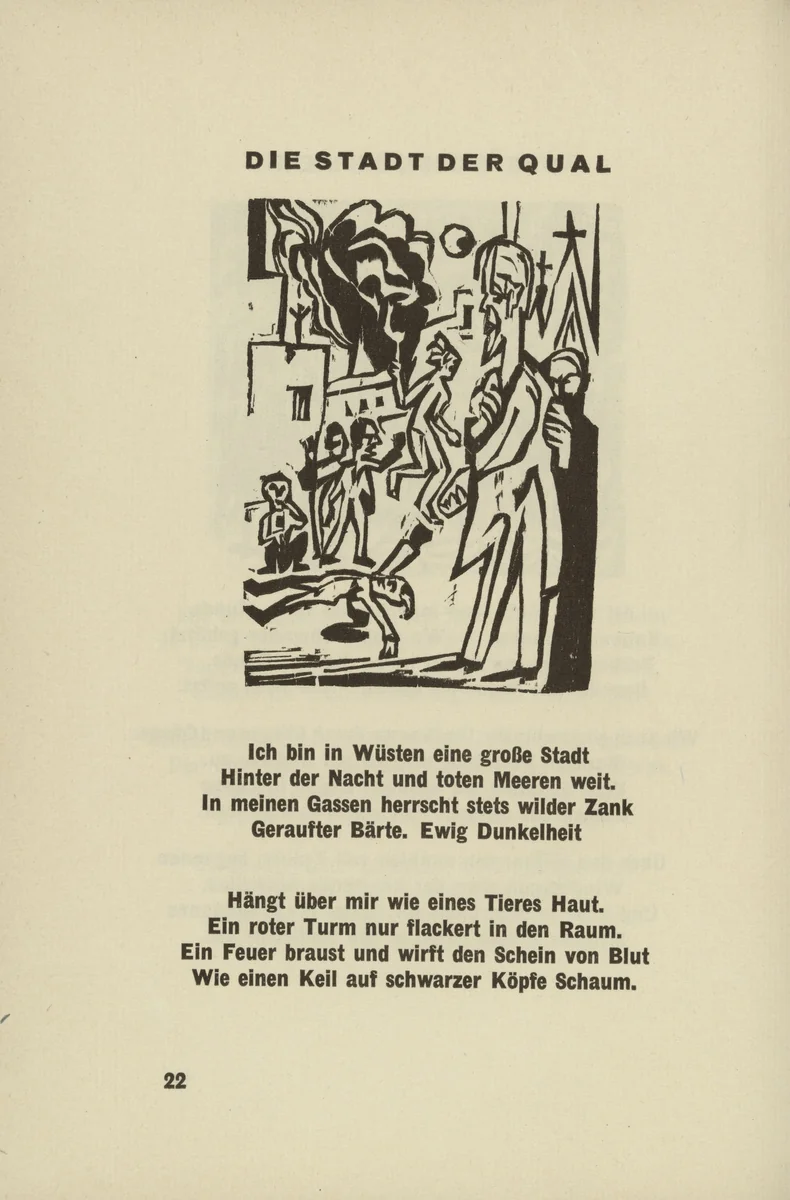 The City of Agony (Die Stadt der Qual) (headpiece, page 22) from Umbra vitae (Shadow of Life) by Ernst Ludwig Kirchner, illustrated book, 1924