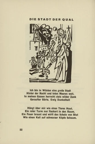 The City of Agony (Die Stadt der Qual) (headpiece, page 22) from Umbra vitae (Shadow of Life) by Ernst Ludwig Kirchner, illustrated book, 1924