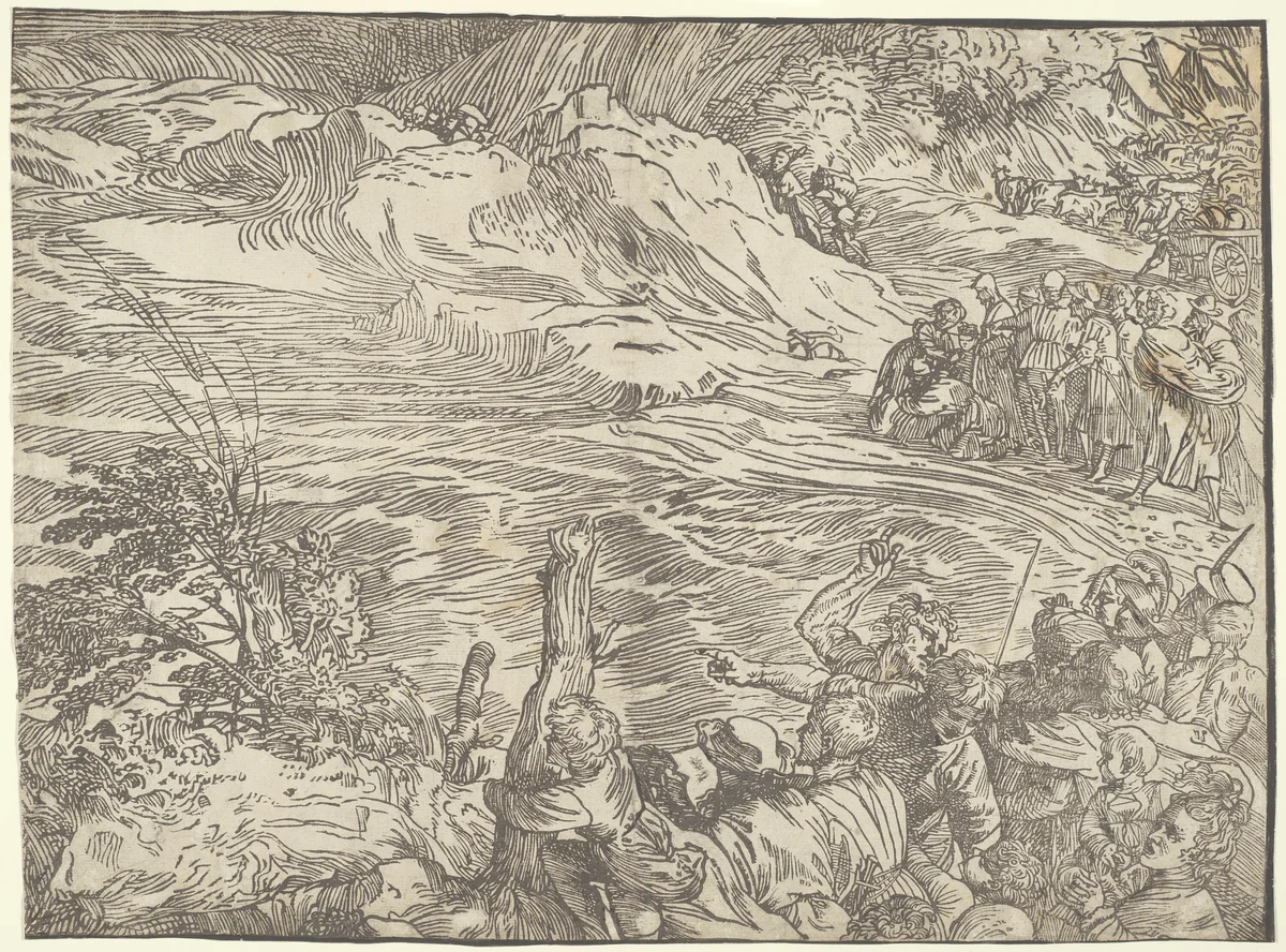 The Submersion of Pharaoh's Army in the Red Sea by Titian, print, 1510-1520