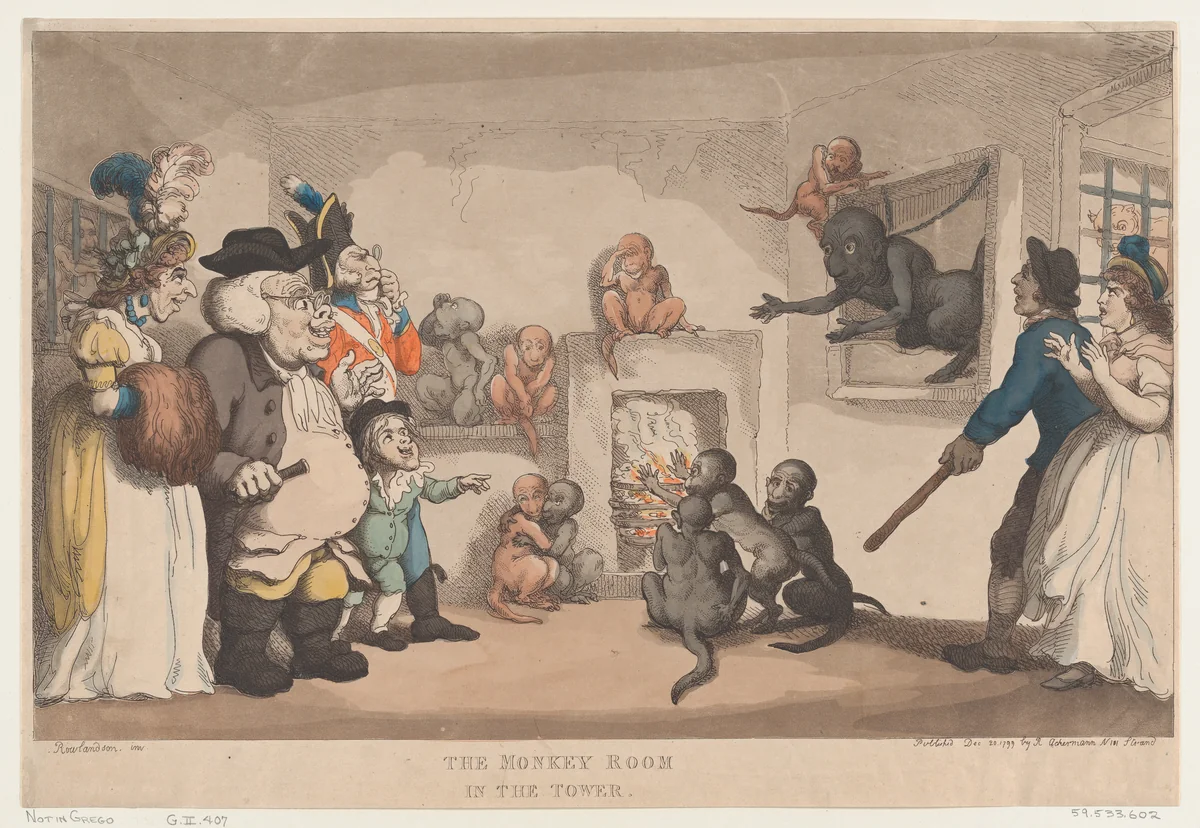 The Monkey Room in the Tower by Thomas Rowlandson, print, 1799