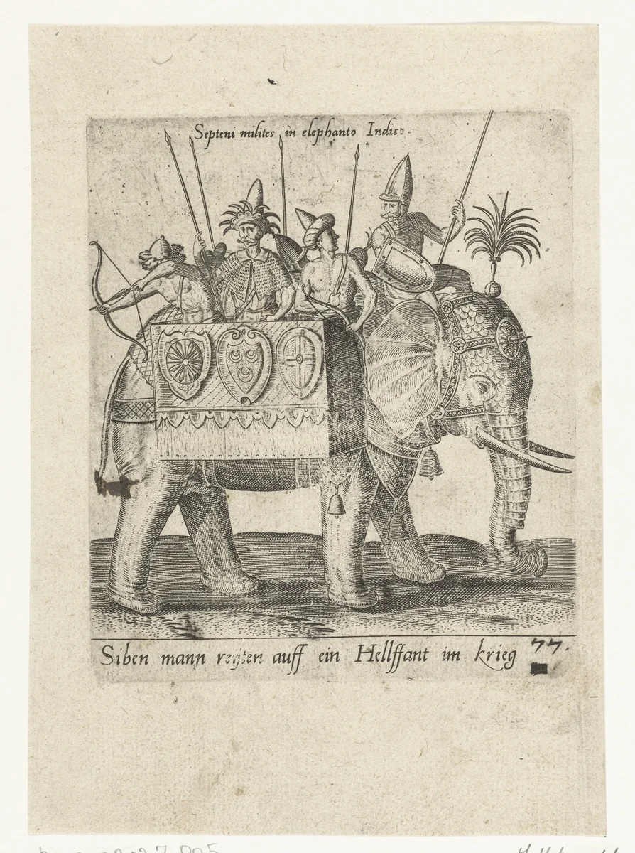 Indiers op een krijgsolifant by Unknown, print, 1577