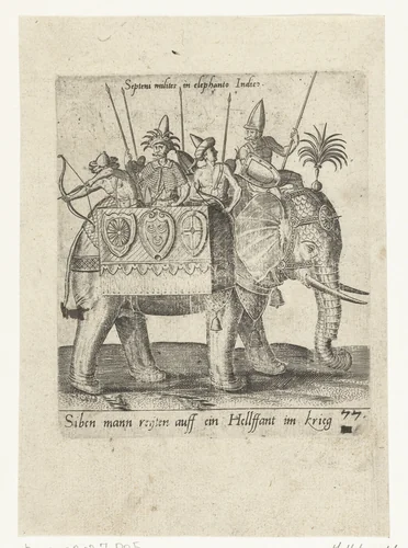 Indiers op een krijgsolifant by Unknown, print, 1577