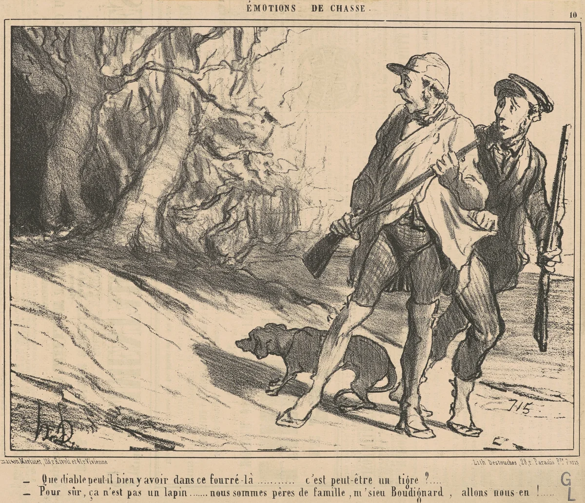 Que diable peut-il bien y avoir dans ce fourré-la? ... by Honoré Daumier, print, 1854
