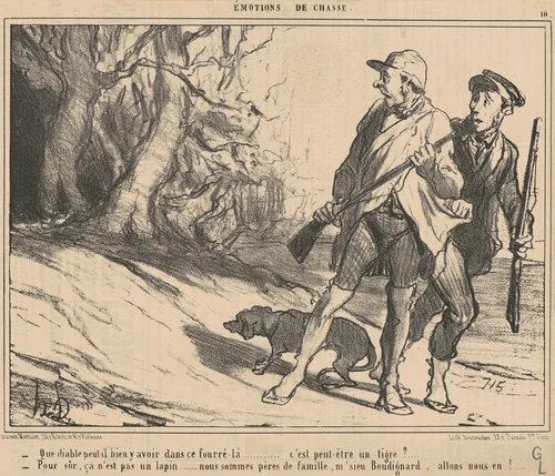 Que diable peut-il bien y avoir dans ce fourré-la? ... by Honoré Daumier, print, 1854