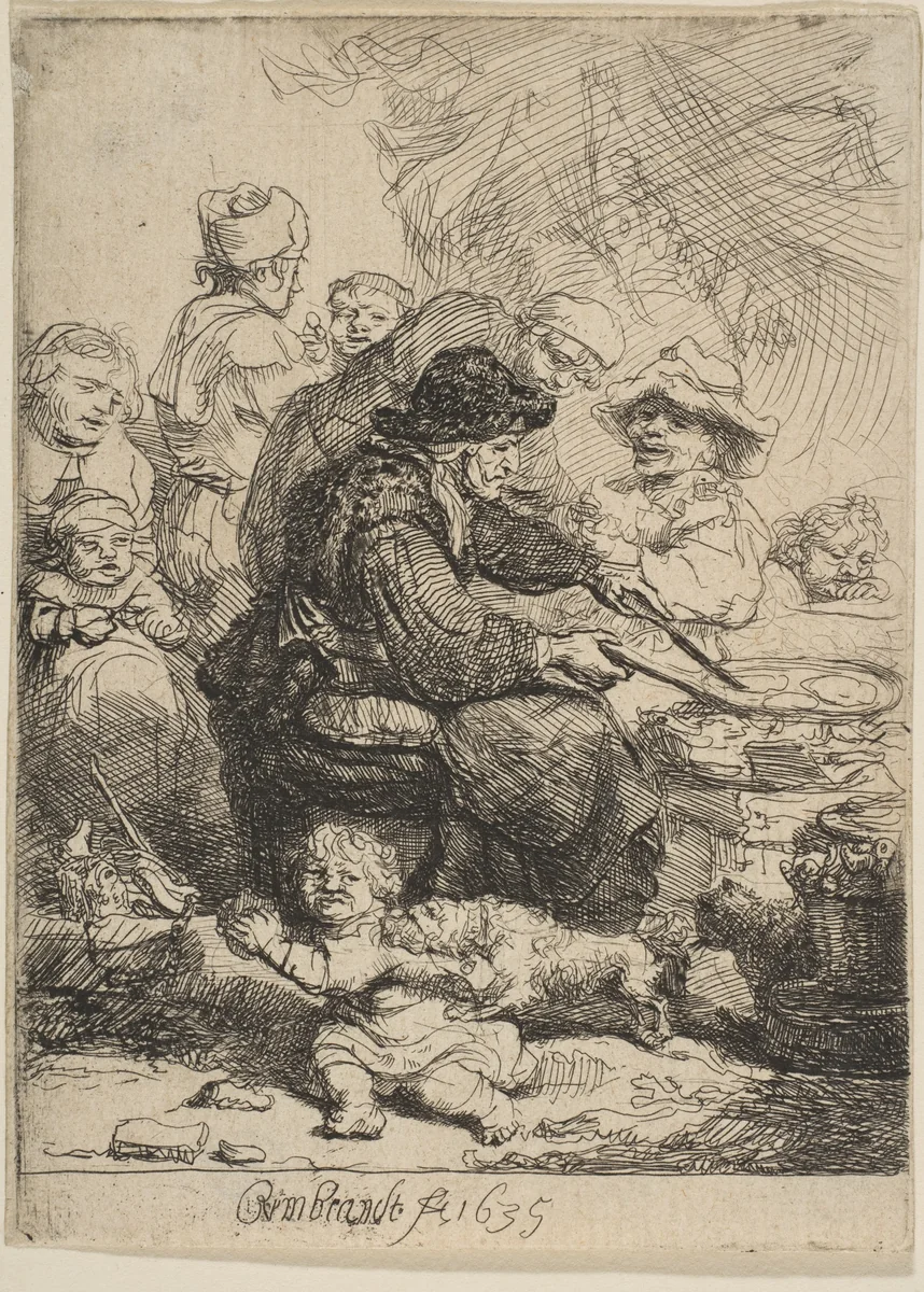 The Pancake Woman by Rembrandt van Rijn, print, 1635