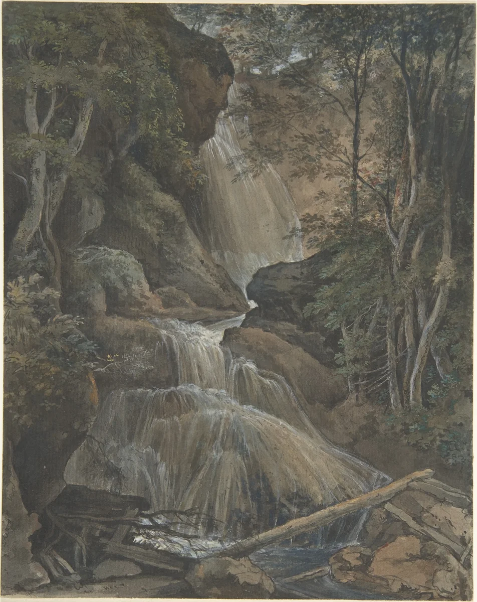 A Waterfall in a Forest at Langhennersdorf by Christoph Nathe, drawing, 1753-1806