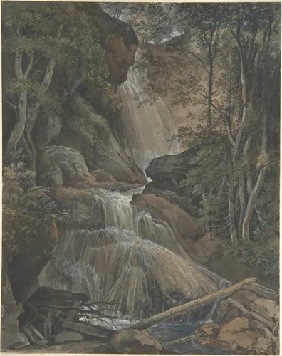 A Waterfall in a Forest at Langhennersdorf by Christoph Nathe, drawing, 1753-1806