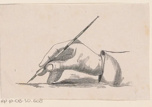 Hand schrijvend met een kroontjespen by Isaac Weissenbruch, print, 1836-1912