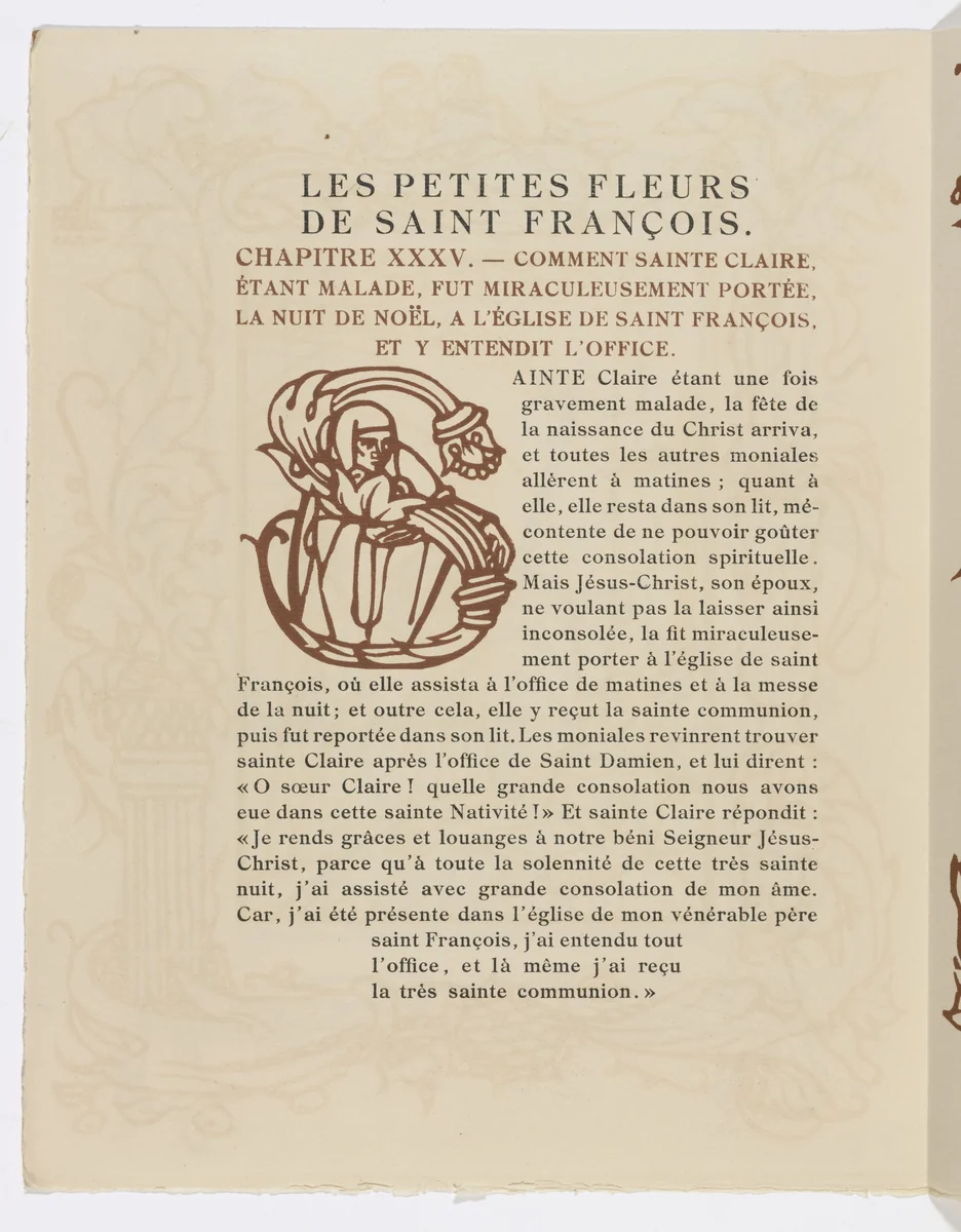 Pictorial initial (page 204) from Les Petites Fleurs de St. François (The Little Flowers of St. Francis) by Émile Bernard, illustrated book, 1928