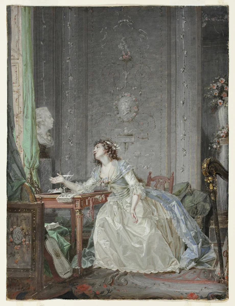 Interior with a Portrait of a Young Lady Before a Bust by Claude Hoin, painting, 1788