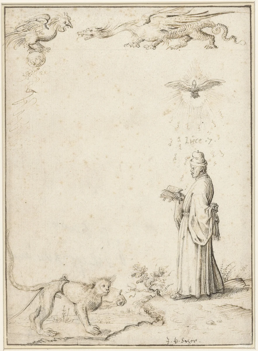 Bijbelse voorstelling by Giovanni Paolo Schor, drawing, 1625-1674
