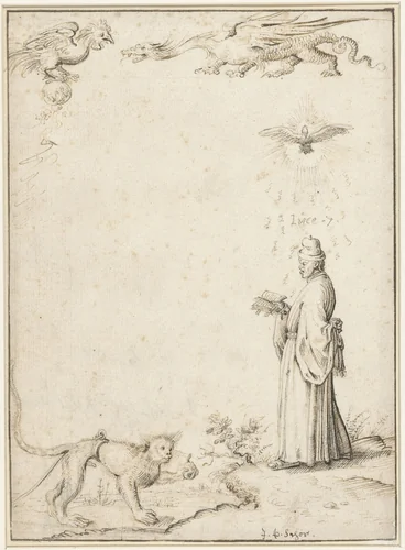 Bijbelse voorstelling by Giovanni Paolo Schor, drawing, 1625-1674