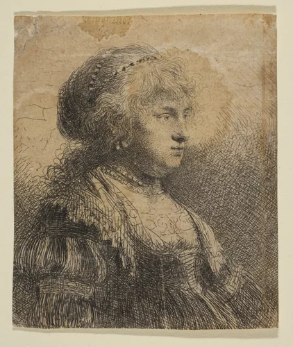 Saskia with Pearls in Her Hair by Rembrandt van Rijn, print, 1634