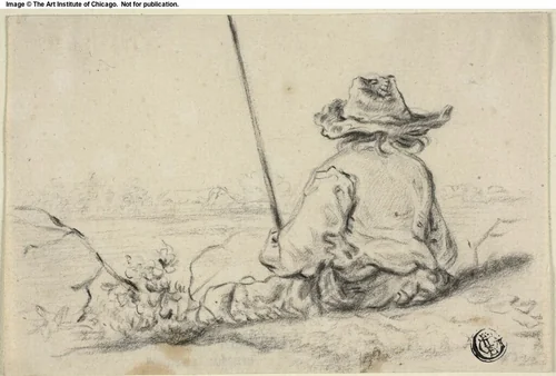 Fisherman on Bank by Jacob van Strij, drawing, 1776-1815