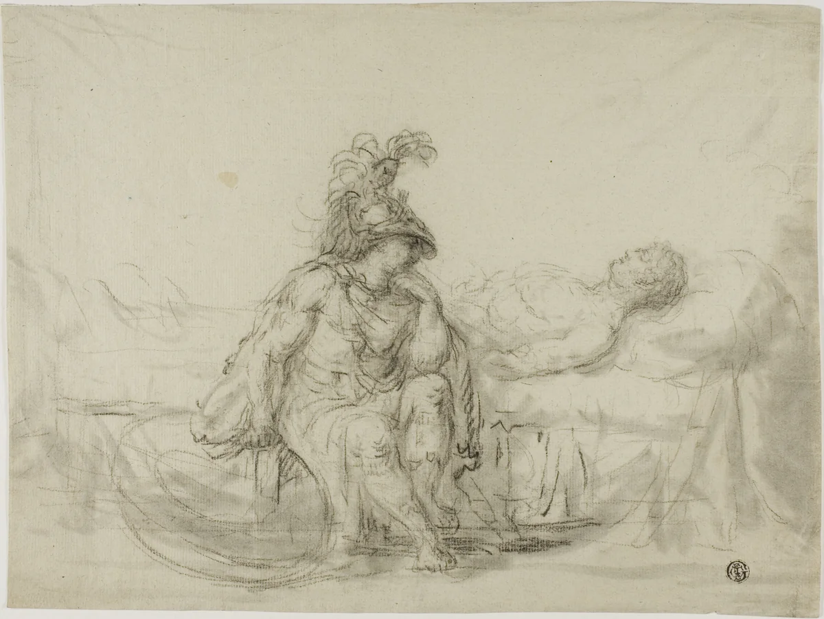 Achilles Mourning Patroclum by Unknown Artist, drawing, 1600-1699