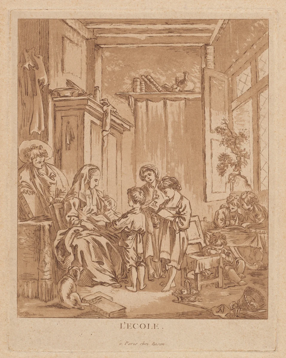 L’École (The School) by François-Philippe Charpentier; François Boucher; Pierre-François Basan, print, 1734-1817