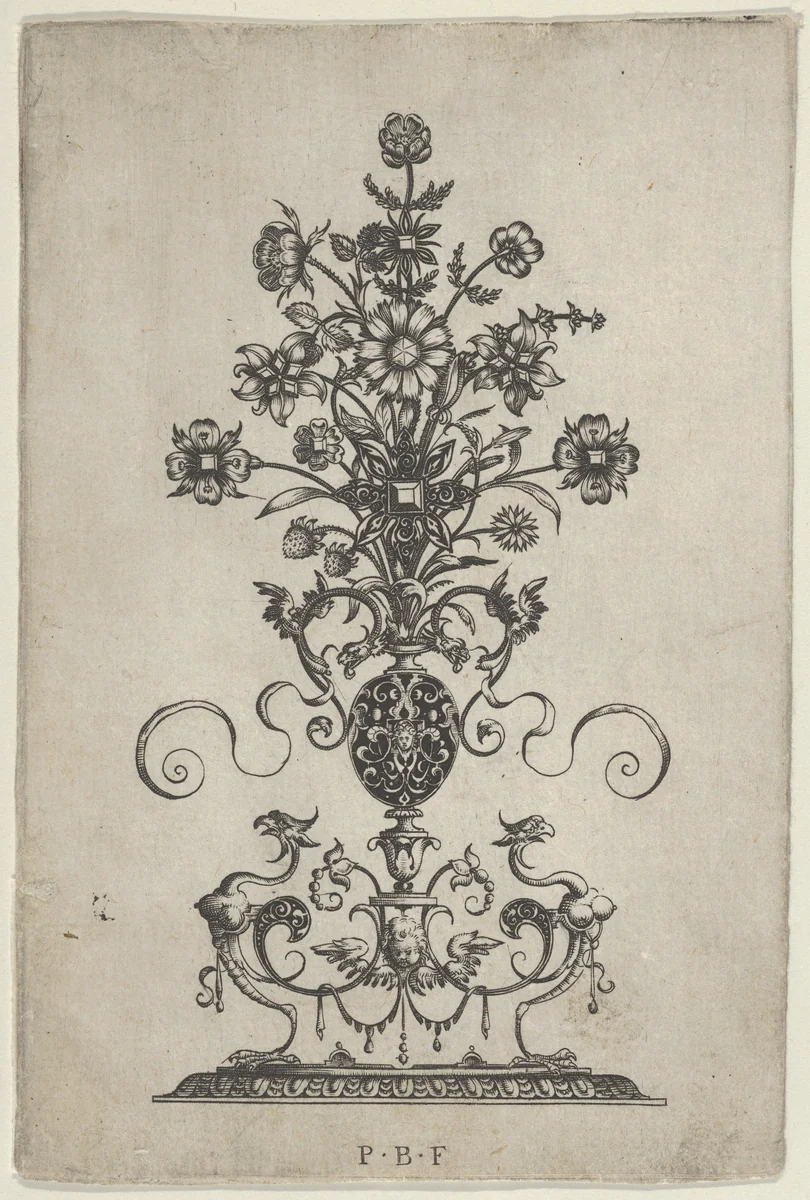 Vertical Panel with Design for a Pendant, from Ars His Myronis Nobilis Effingitus Pagellulis by Paul Birckenhultz, print, 1595-1605