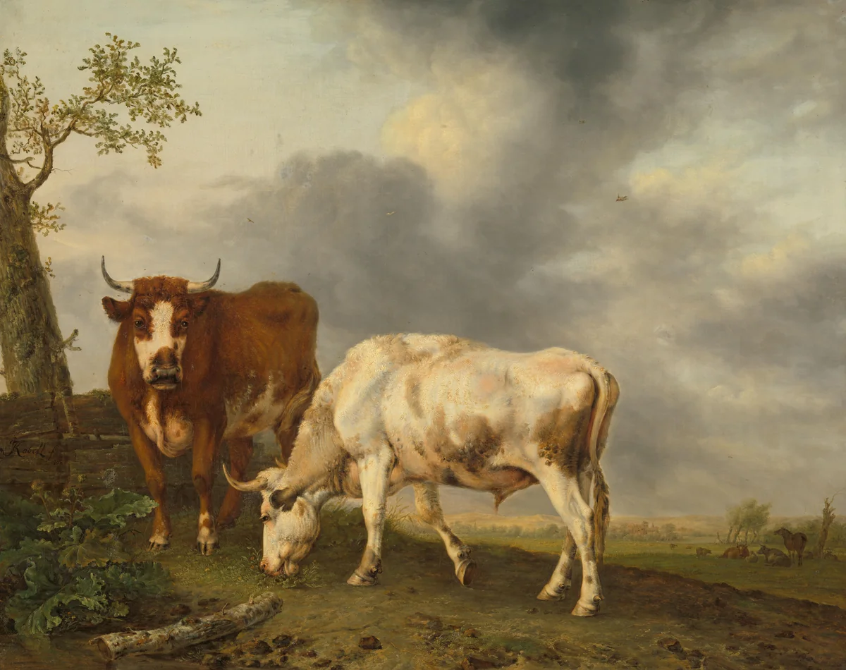 Oxen in the Meadow by Jan Kobell, painting, 1806