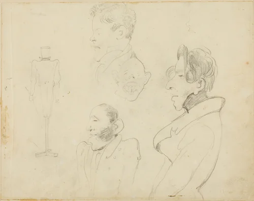 Sheet of Caricatures by Jean Louis André Théodore Géricault or Horace Vernet, drawing, 1818-1819