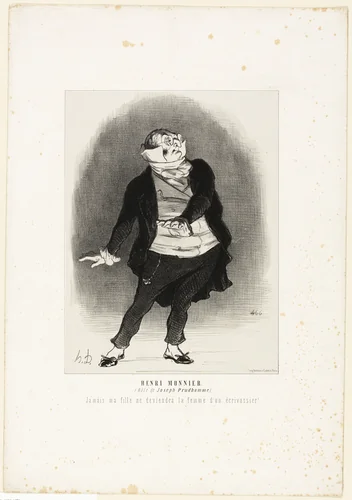 Henri Monnier. (in the role of Joseph Prudhomme) “- Never shall I allow that my daughter becomes the wife of a scribbler!,” plate 1 from Les Artistes Contemporains (Odéon) by Honoré-Victorin Daumier, print, 1852