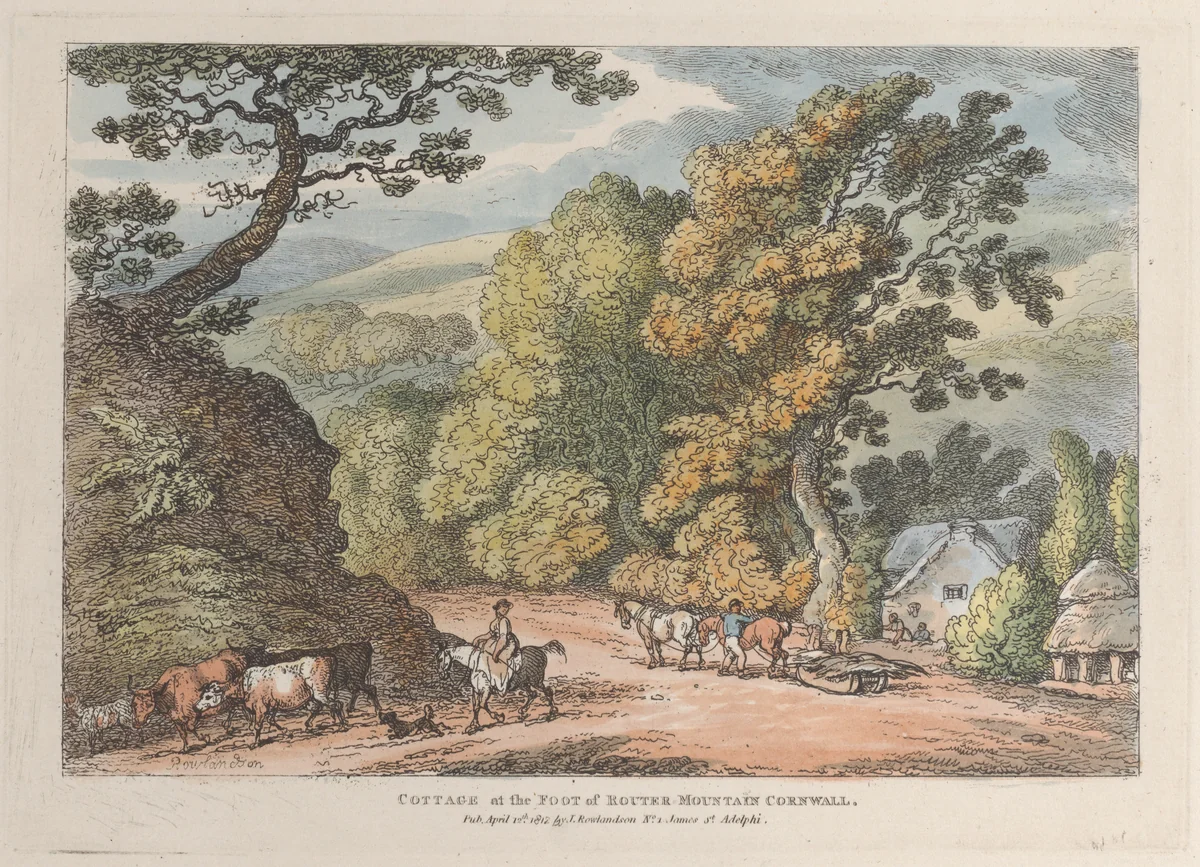 Cottage at the Foot of Router Mountain Cornwall by Thomas Rowlandson, print, 1812