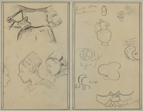 Four Studies of Breton Women; Shapes and Vases [verso] by Paul Gauguin, drawing, 1884-1888