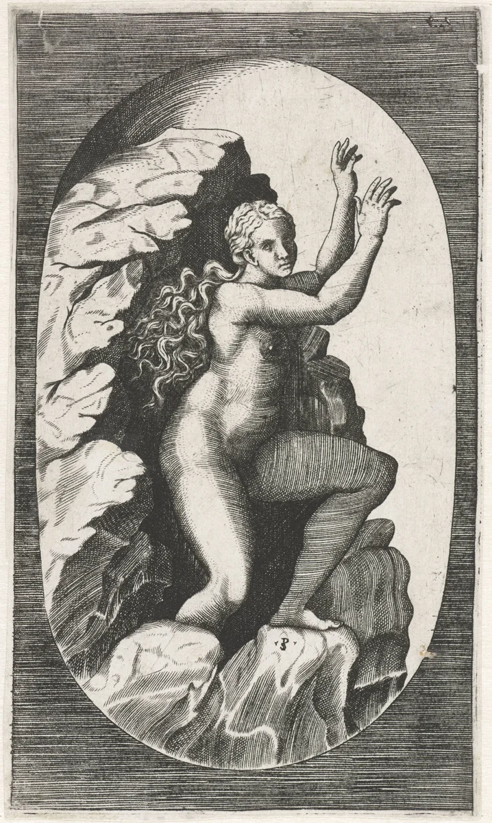 Eurydice komt de onderwereld uit by Monogrammist PS, print, 1530-1580