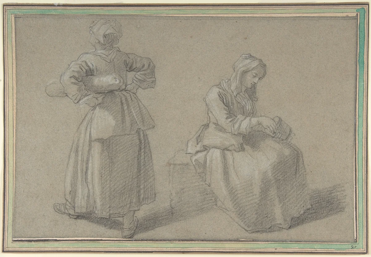 Study of Two Women by Etienne Jeaurat, drawing, 1750-1760