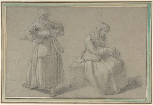 Study of Two Women by Etienne Jeaurat, drawing, 1750-1760