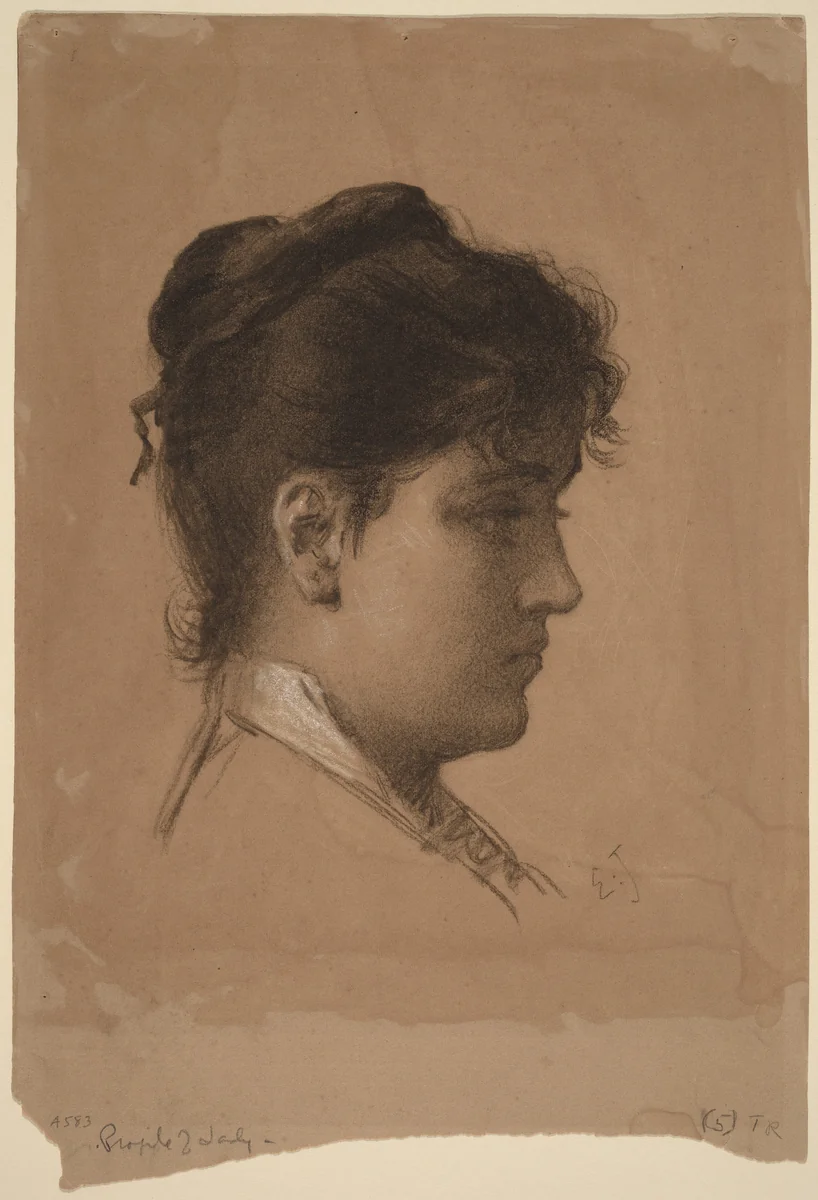 Head of a Young Woman by Eastman Johnson, drawing, 1875-1879