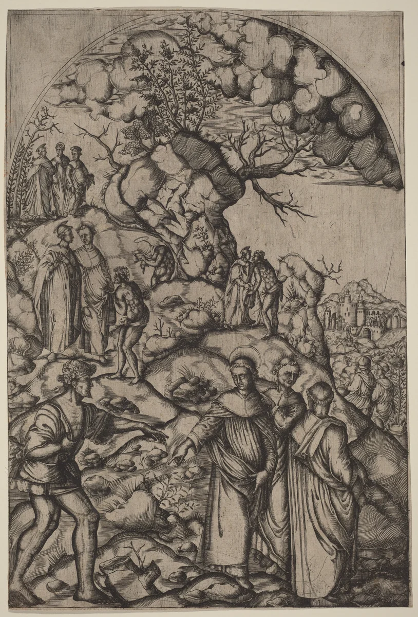 Saint Filippo Benizzi Healing a Beggar by Andrea del Sarto, print, 1510-1520