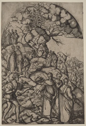 Saint Filippo Benizzi Healing a Beggar by Andrea del Sarto, print, 1510-1520