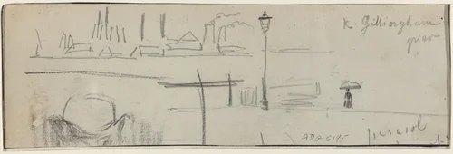 Gillingham Pier, London [verso] by Félix-Hilaire Buhot, drawing, 1884