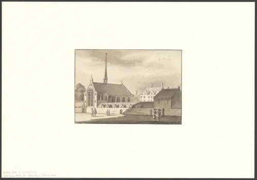 Gezicht op de Oudezijds Achterburgwal gezien naar het Sint Agnietenklooster by anonymous, drawing, 1700-1799