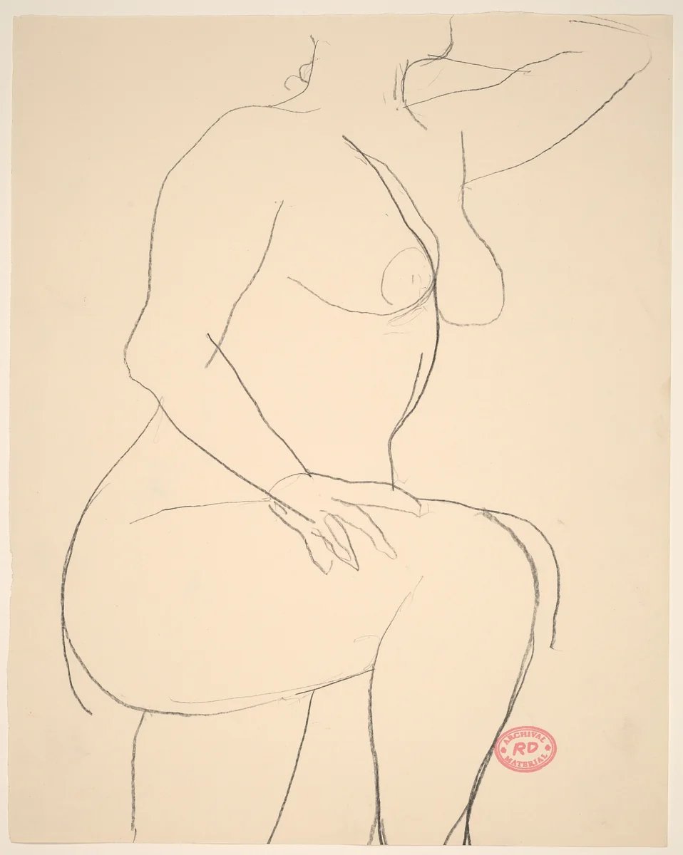 Untitled [nude with her left arm raised] by Richard Diebenkorn, drawing, 1955-1967