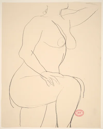Untitled [nude with her left arm raised] by Richard Diebenkorn, drawing, 1955-1967