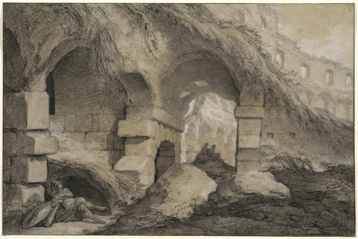 The Interior of the Colosseum by Charles Michel-Ange Challe, drawing, 1745