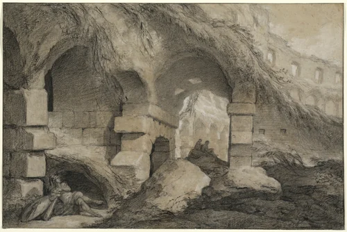 The Interior of the Colosseum by Charles Michel-Ange Challe, drawing, 1745