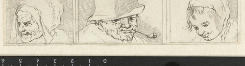 Drie koppen by anonymous, print, 1758-1858