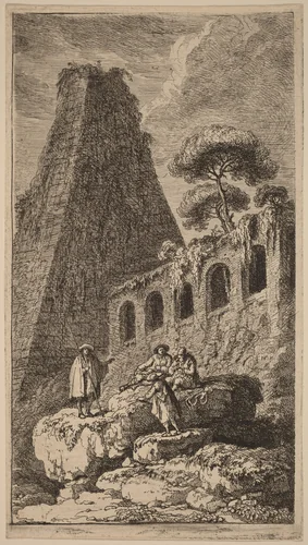 The Pyramid of Sesto near the Gates of St. Pauli in Rome by Franz Edmund Weirotter, print, 1764
