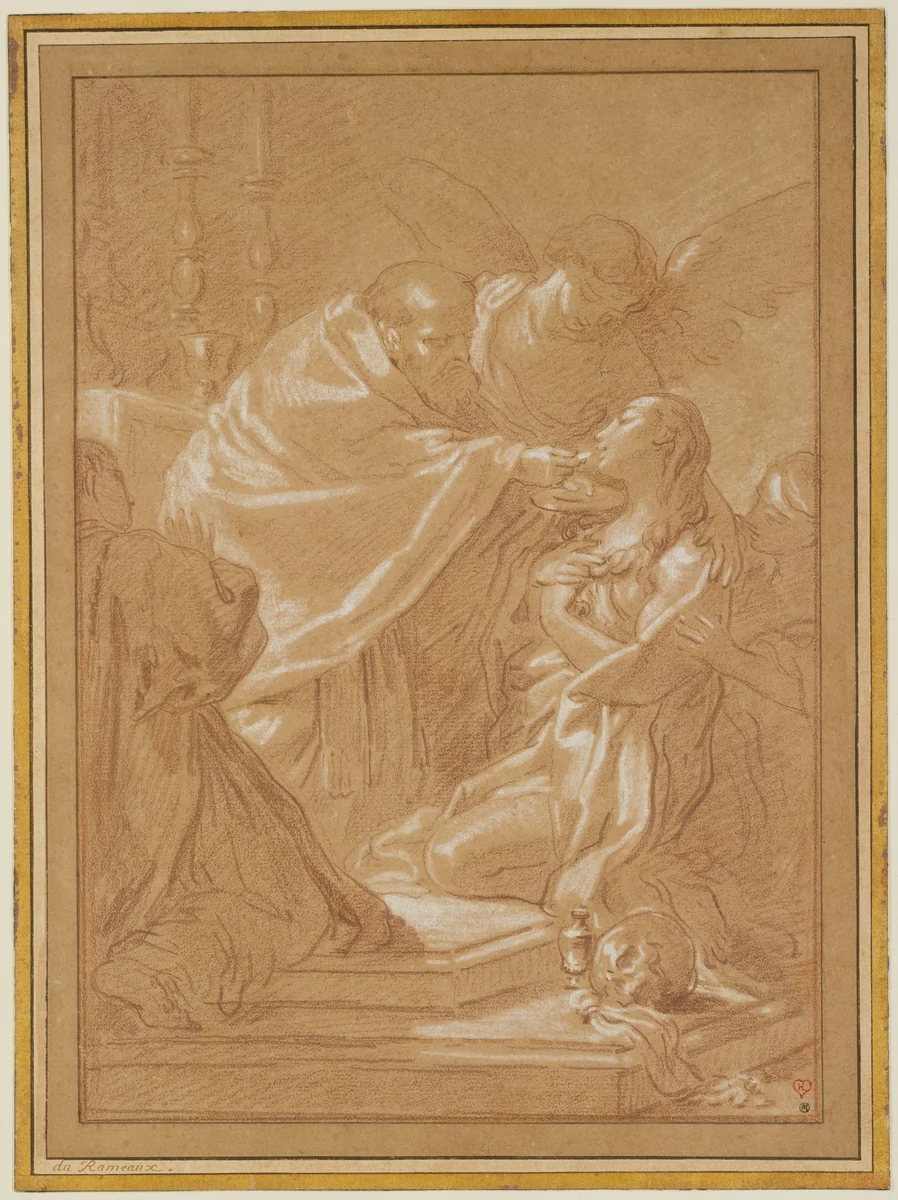 The Last Communion of St. Mary Magdalen, after Benedetto Luti by Louis Jean Jacques Durameau, drawing, 1756-1769
