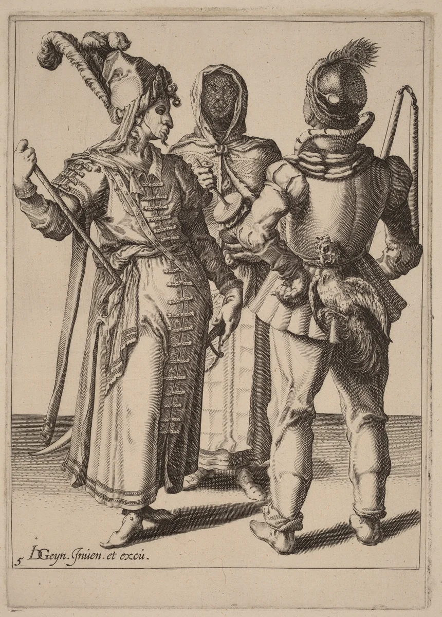 A Grandee, a Peasant, and a Veiled Woman by Zacharias Dolendo; Jacques de Gheyn II, print, 1518-1641