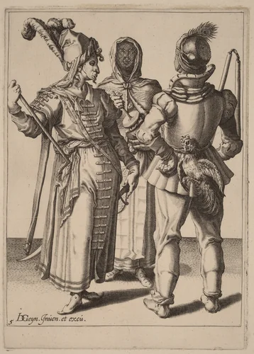 A Grandee, a Peasant, and a Veiled Woman by Zacharias Dolendo; Jacques de Gheyn II, print, 1518-1641