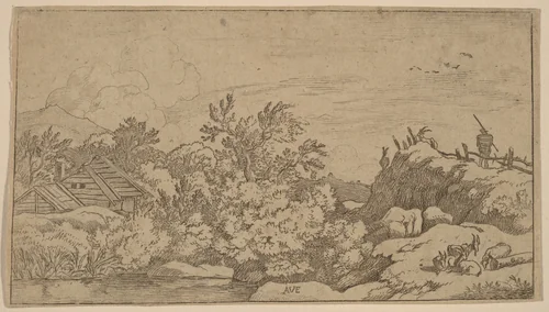 Goat Herd on a Hill by Allart van Everdingen, print, 1645-1656