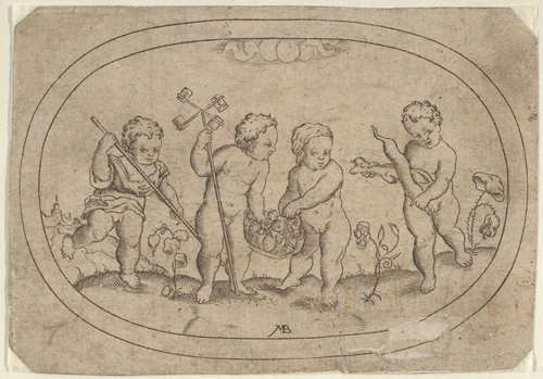 Four Putti, from Das Bossenbüchlein by Mathais Beitler, print, 1577-1587