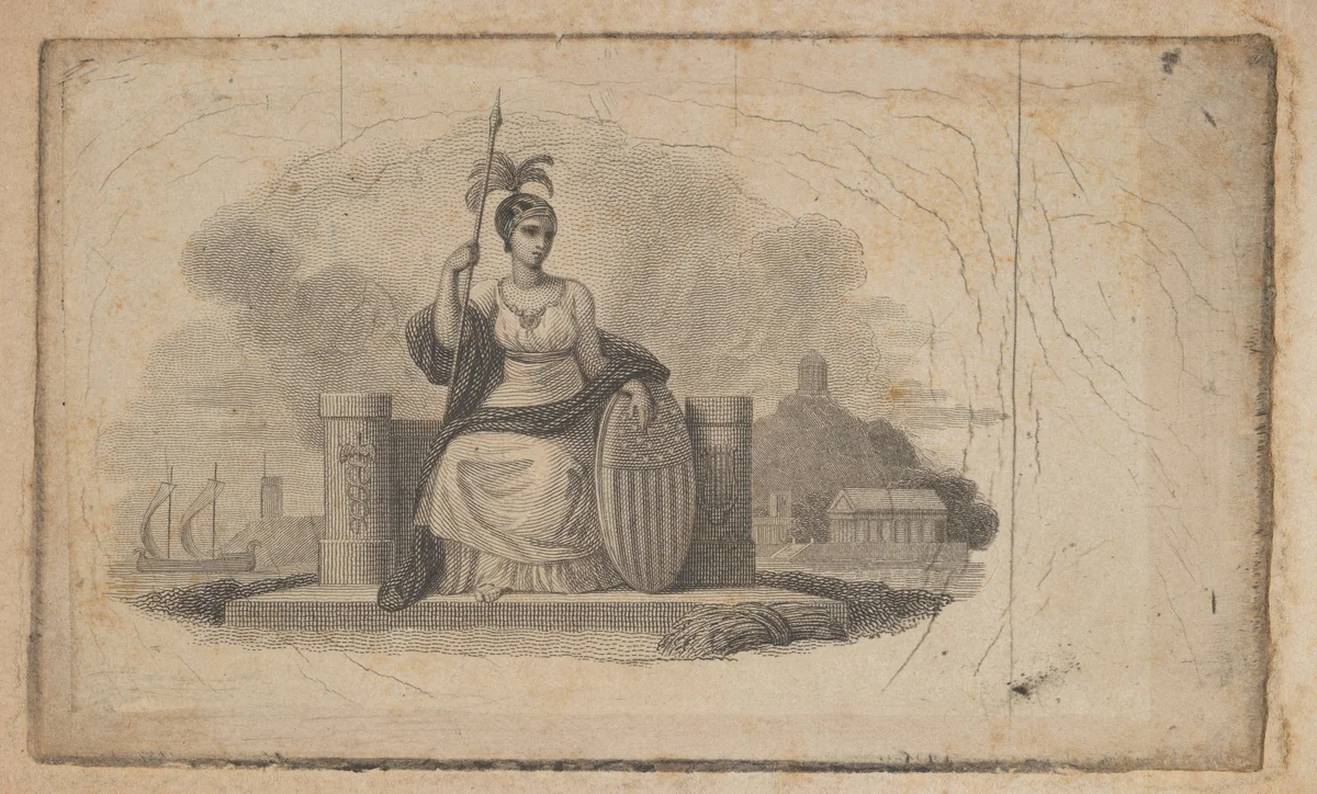 Banknote vignette with Allegory of America by Asher Brown Durand, print, 1819-1837