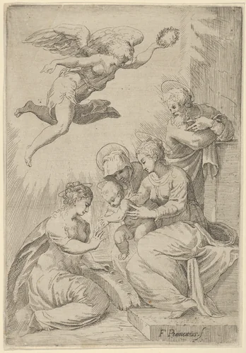 The Mystic Marriage of St. Catherine by Marco Angolo del Moro, print, 1530-1573