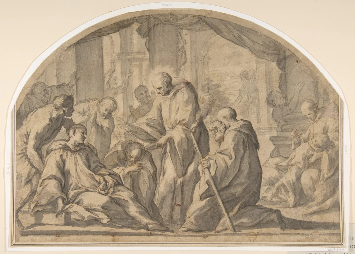 A Carthusian Saint Visiting the Plague Stricken by Andrea Sacchi, drawing, 1599-1661